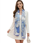 180x90 Seidenschal blau weiß Asian Stil N338